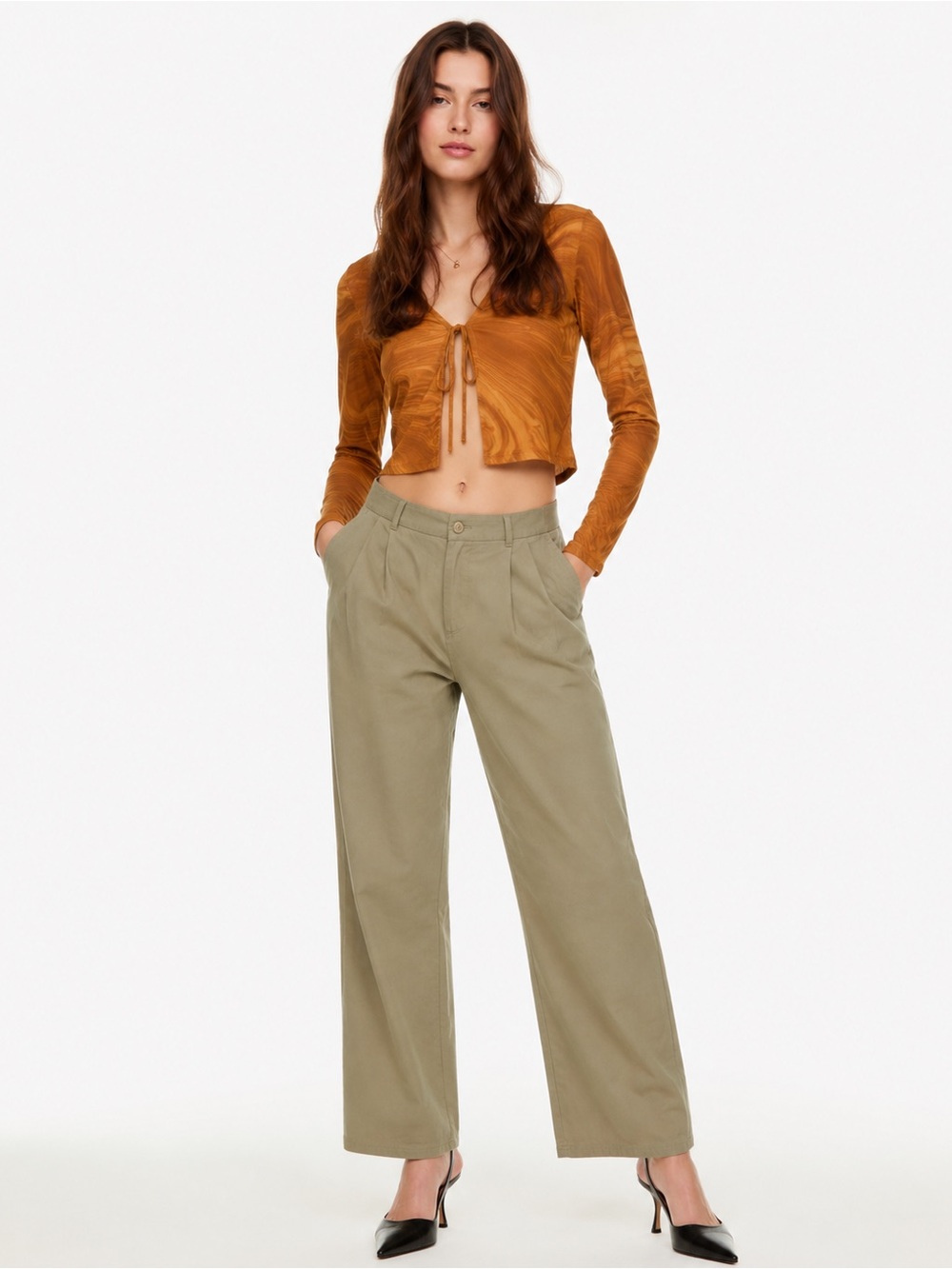 Aritzia Wide-Leg High-Rise Pants in Tan